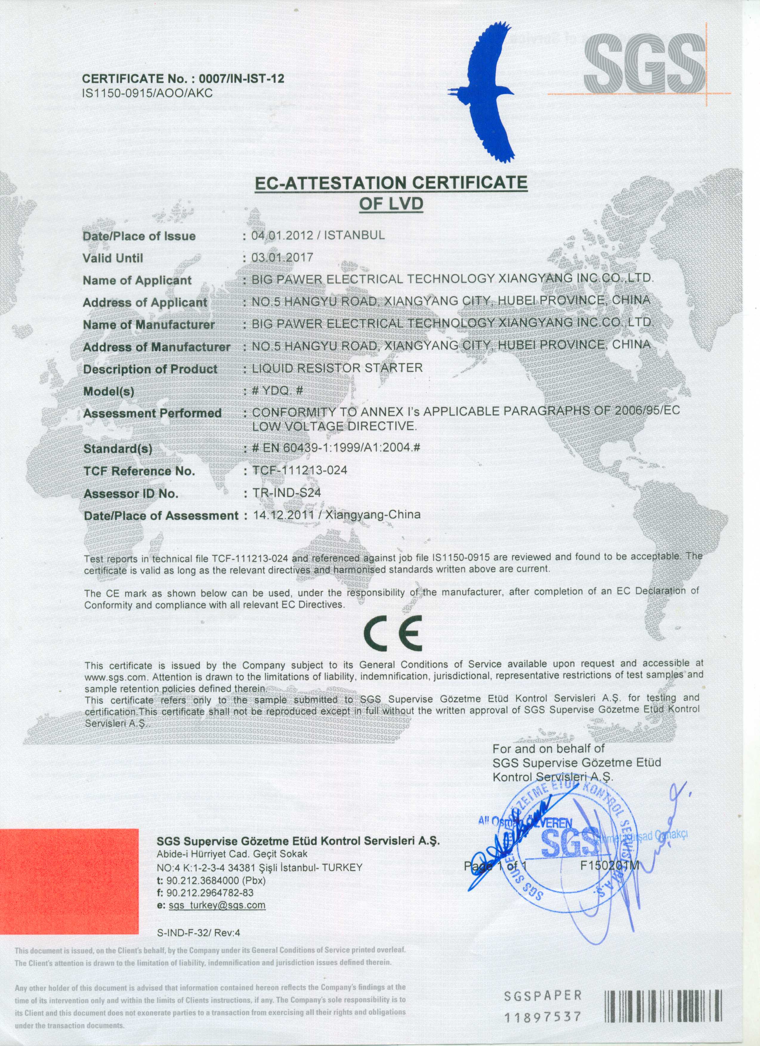 CE certification of YDQ